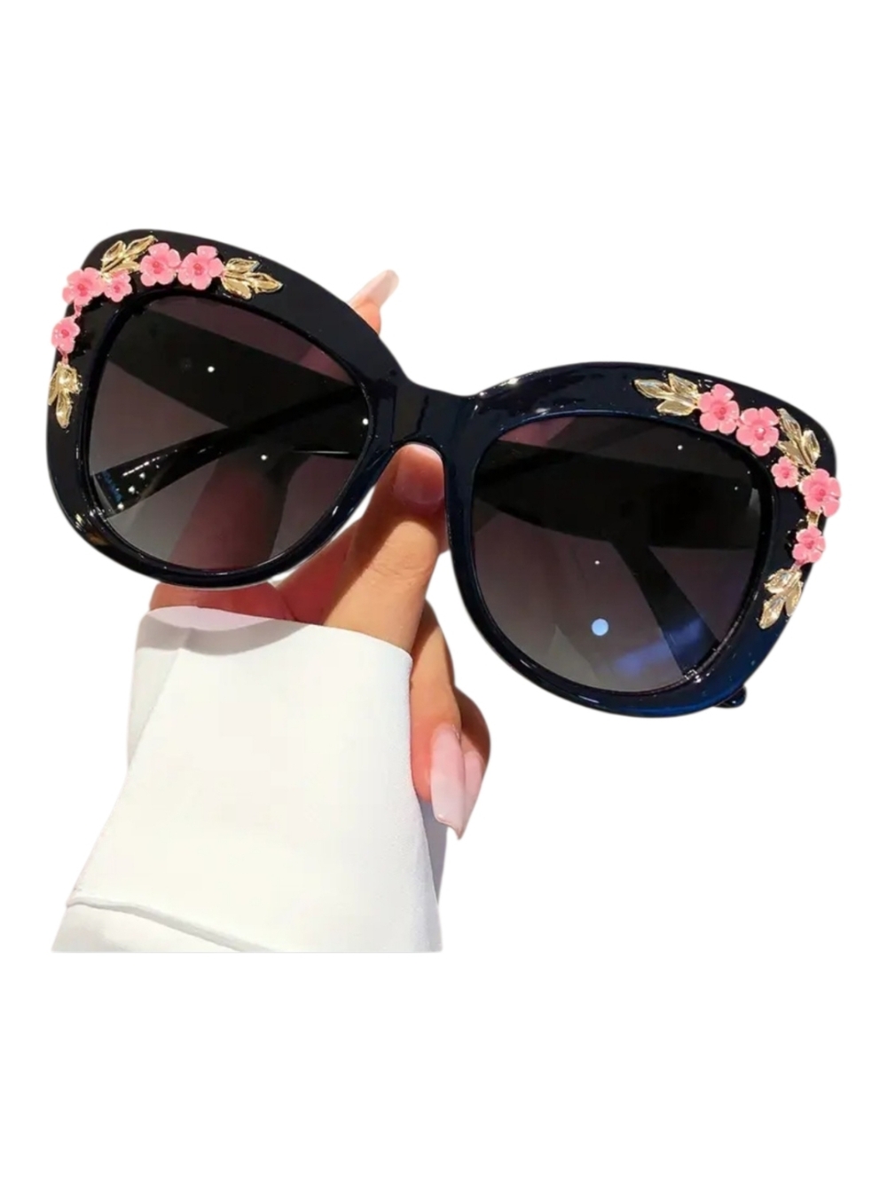 Ladies Retro Flower Cat Glasses | Black Frame with Flower Decoration - NWT